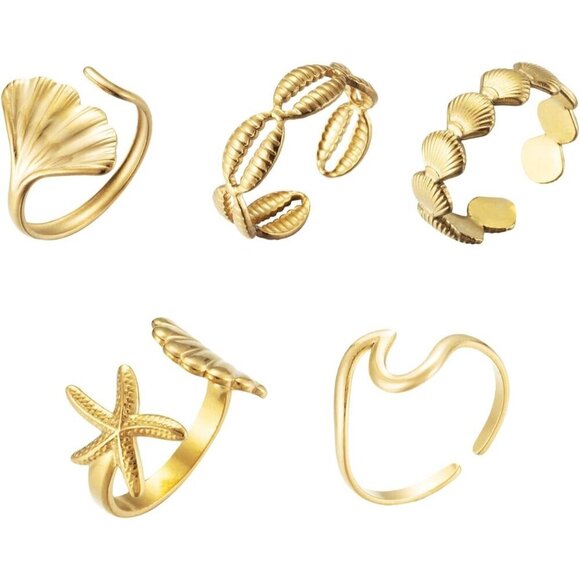 Jewelry - 5PCS Gold Seashell Rings Women Beach Summer Jewelry Surfer Wave Gift
